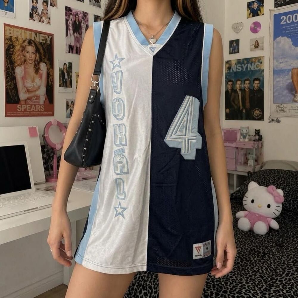 Vokal Basketball Jersey White Navy Mesh Size Medium Streetwear Athletic Hip Hop